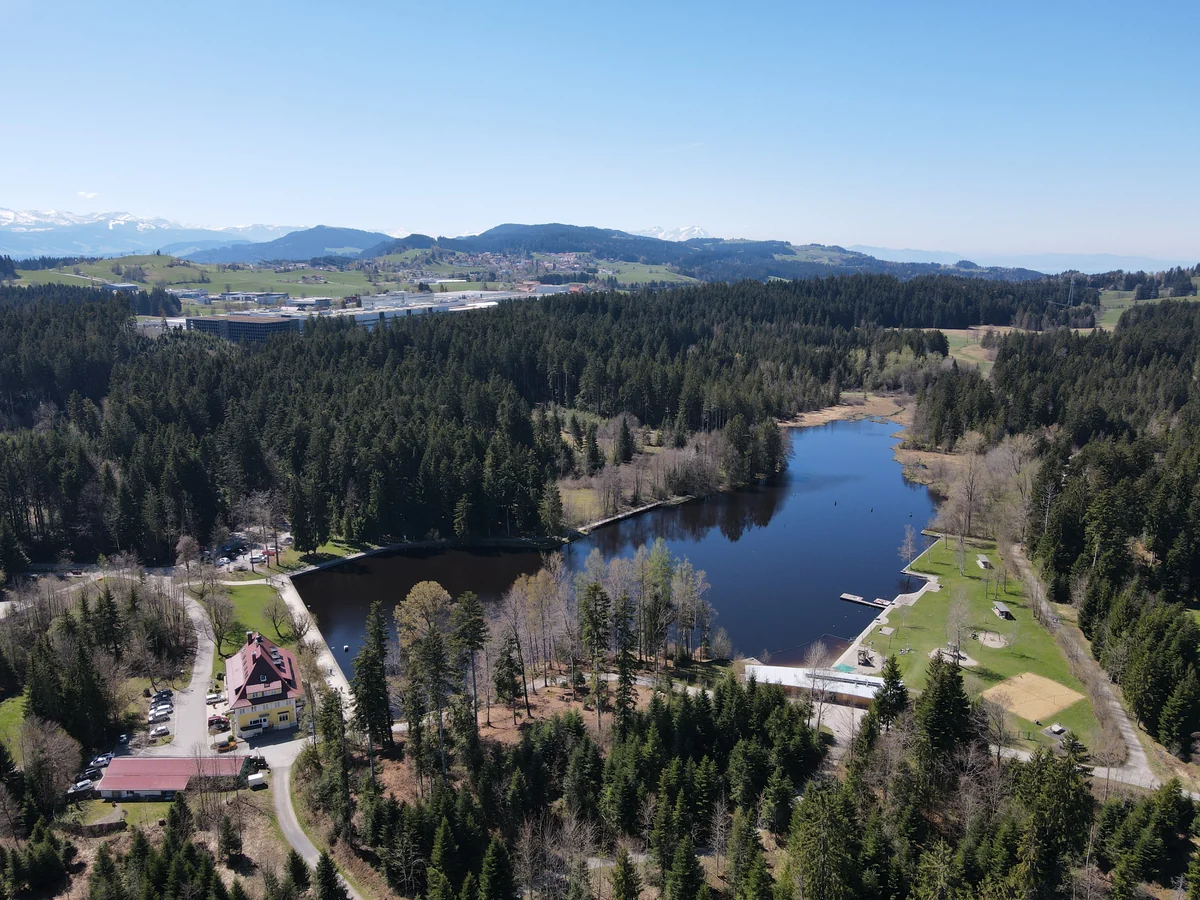 Waldsee bei Lindenberg aus der Vogelperspektive
